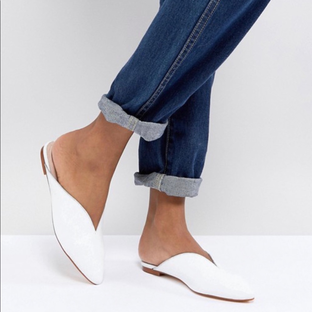 White leather slip on mules